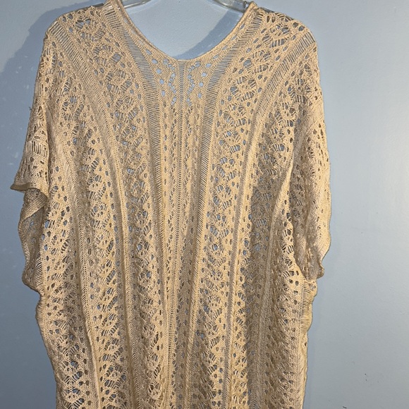 Boho hippie tan crochet vest cover up side ties oversized - Picture 4 of 7